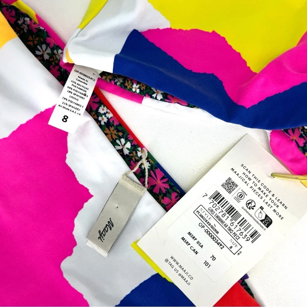 Maaji Girls Reversible Tankini Size 8  Bikini Two Piece Abstract & Flowers NWT